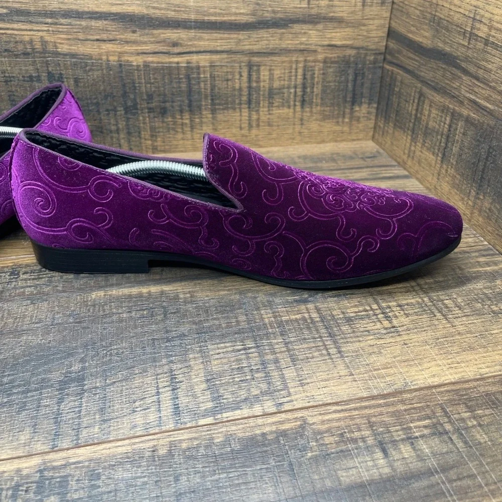 Amali Men's Velvet Loafers Bryant-049 Slip On Dress Shoes Purple Paisley Size 14